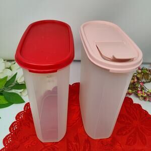 2X Tupperware 1614-5 Plastic Kitchenware Containers (2) W/ Lids Pink N Red